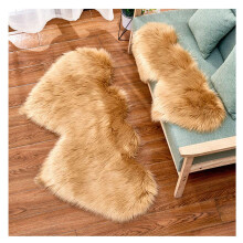 Double HeartShaped Faux Fur Rug Soft Fluffy Shaggy Plush Khaki 90x180 Cm Bedroom And Kids Room Decor
