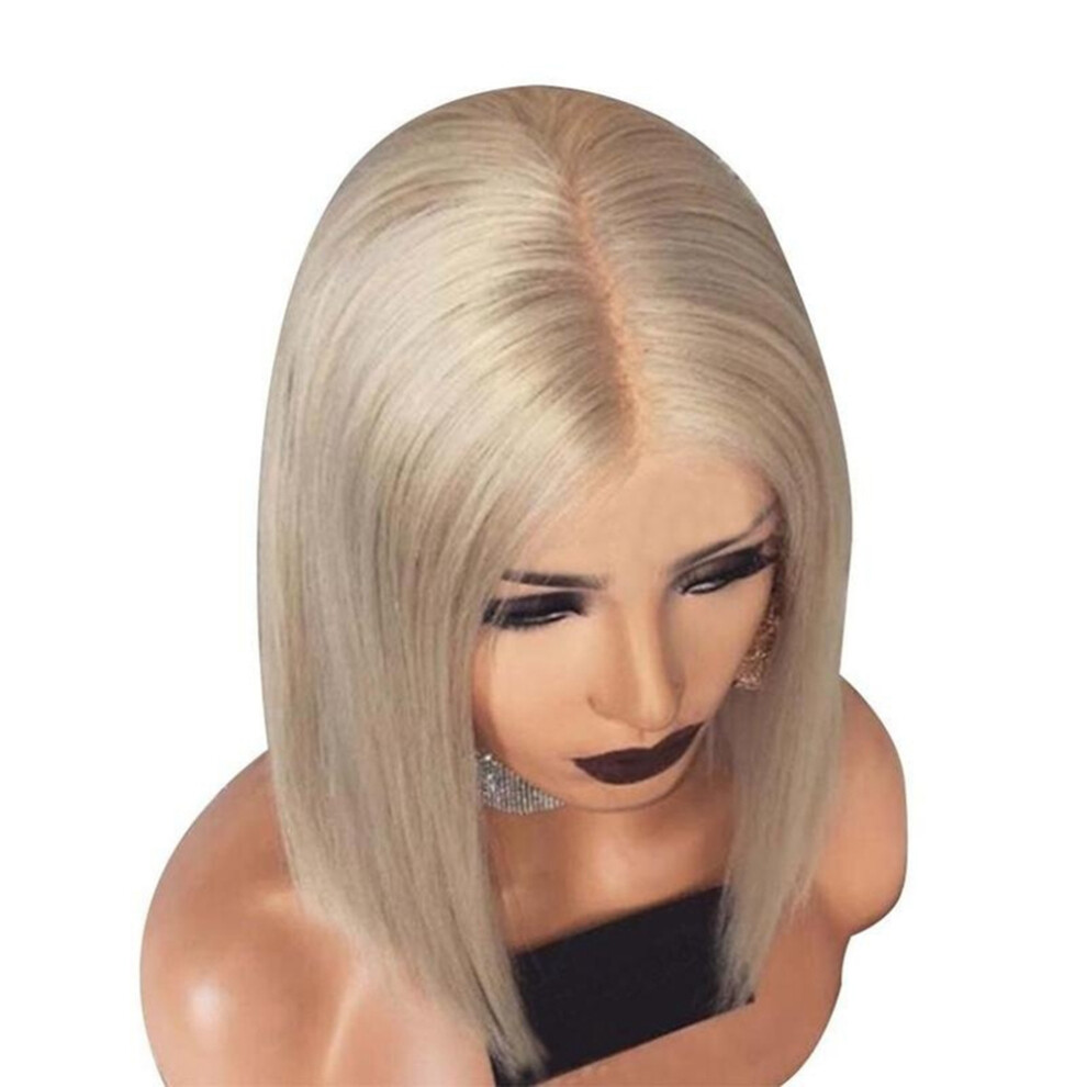Unisex Blonde Lady Bob Full Wig Short Straight Hair For Women Perfect Fit