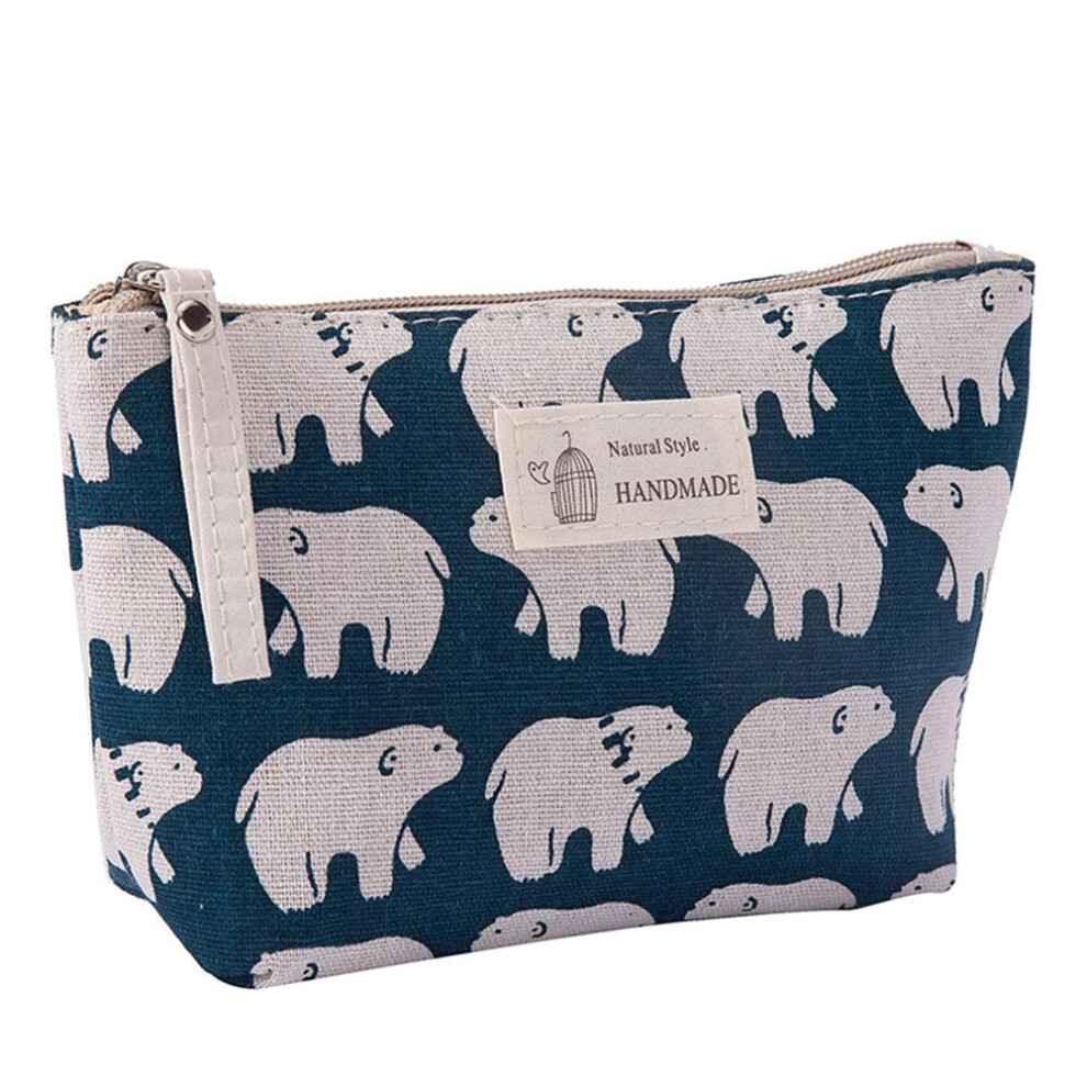 Cotton Polar Bear Travel Cosmetic Bag Blue Toiletry Wash Bag Makeup Pouch For Women Coin Purse Sanitary Bag