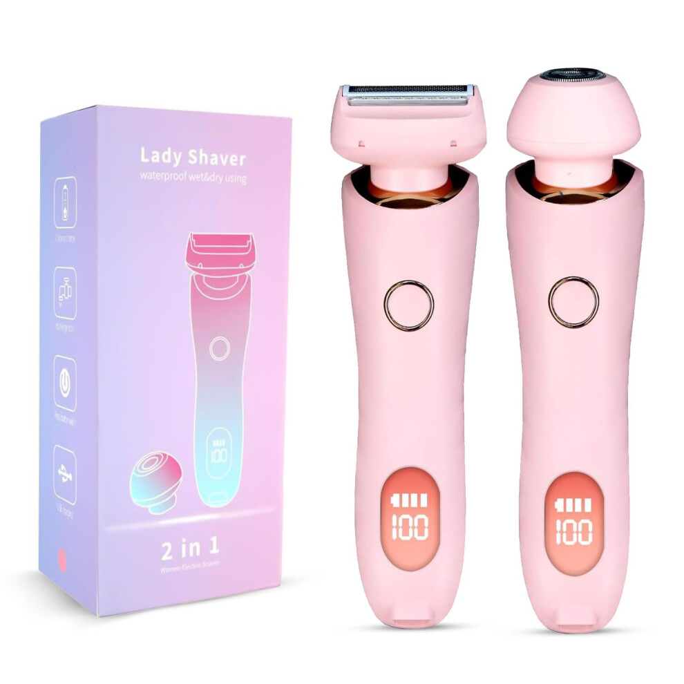 Pink 2In1 Waterproof Electric Women's Razor For Face And Body, Wet And Dry Painless Hair Removal, Rechargeable Shaver