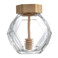 Honey Jar 200ml Borosilicate Glass Honey Pot with Wooden Lid and BuiltIn Dipper