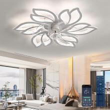 LED Ceiling Fans with Lights 6 Speed Silent Reversible DC Ceiling Fans Remote And Timer White For Living Room Bedroom