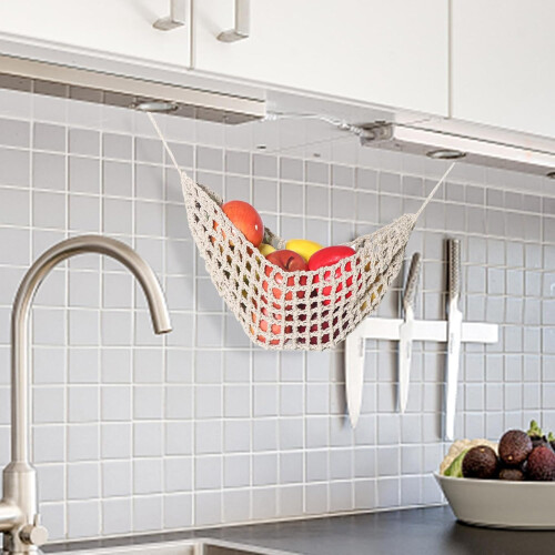 Fruit Hammock Crocheted Net Bag Hanging Veggie Storage Under Cabinet Space Saving Basket 1