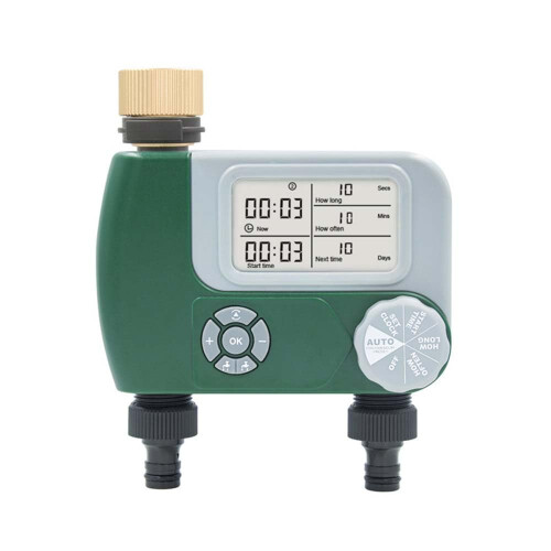 Intelligent Sprinkler System, 2Outlet Irrigation Controller, LED Display, Aluminum Material, Irrigation Timer For Patio
