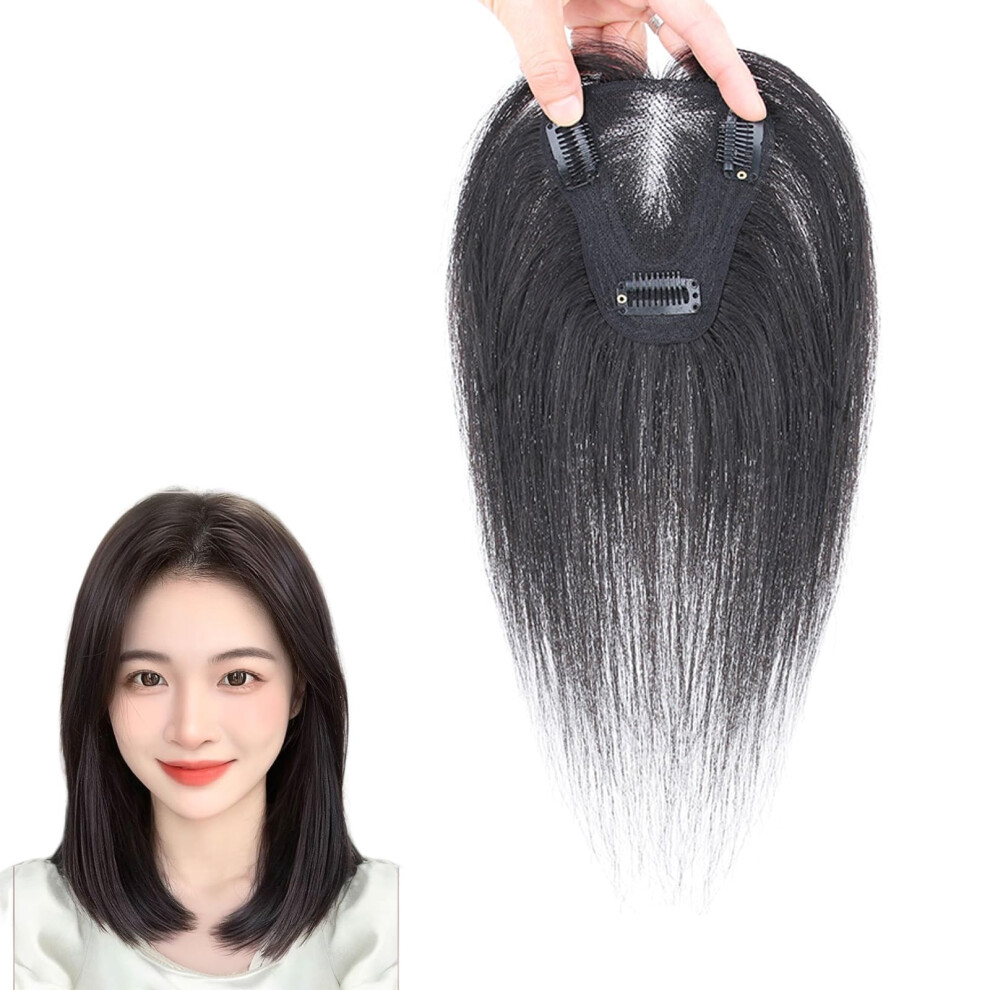 Unisex Gray 100% Real Human Hair Toppers For Women 25Cm Clipin Wiglet 9X10cm Swiss Mesh Base For Hair Loss And Hair