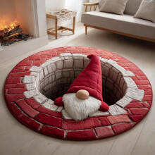 3D Christmas Round Rugs 15.75 Inch Size Red Round Area Rug With Snowflakes NonSlip Washable