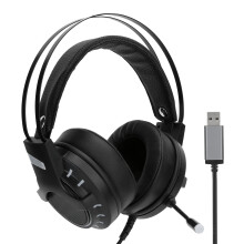 Gaming Headset With 7.1 Surround Sound Led Lighted Ears Noise Cancelling Microphone Plug And Play Setup For Console And Computer Enthusiasts