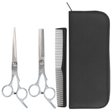Kit completo per il taglio dei capelli con forbici professionali, forbici sfoltitrici e accessori in custodia di pelle. Ampia applicazione per salone