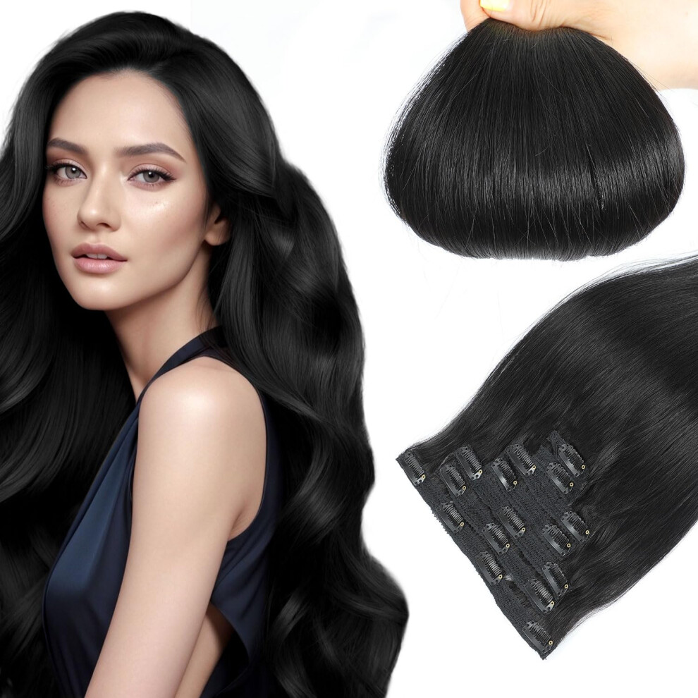 Human Hair Extensions ClipIn Jet Black 16 Inch Real Human Hair 7Piece 70g Pack SalonGrade Quality