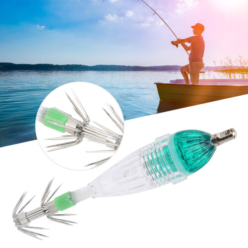Fishing Bait Light Squid-Shaped Green LED Underwater Lamp with Hook