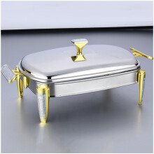 Buffet Server Food Warmer Stainless Steel Dual Compartments with Lids and Foldable Stand