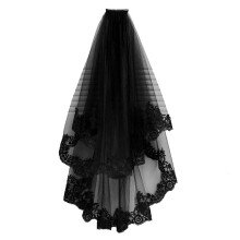 Bridal Veil Black Lace Long Embroidered Veil With Comb For Halloween Party Wedding Accessory