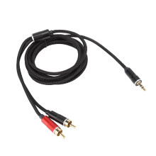 Nylon gevlochten aux-kabel 3,5 mm naar dubbele RCA-male, hoogwaardige afgeschermde geluidsadapter voor laptops, tablets en versterkers.