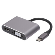 Oiriúntóir Ilfheidhmeach USB C le Tiontaire HDMI VGA4In1, Aschur HDMI Ultra HD agus Port Muirir Thapa do Ghléasanna Comhoiriúnachta Leathan