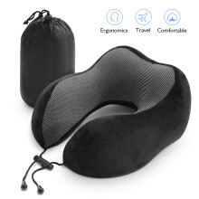 Portable Storage Travel Neck Pillow, High-Density Memory Foam with Double Hump Structure and Breathable Removable Cover, Adjustable Rope for Custom F
