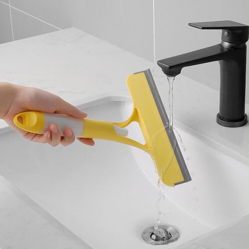 Handheld Shower Squeegee SprayEnabled Bathroom Scraper For Mirrors, Windshield, Ergonomic EasyGrip, Yellow Wide Blade 2