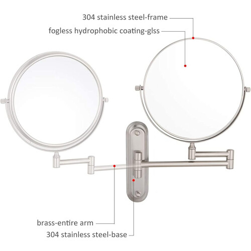 Wall Mounted Double Sided Makeup Mirror 10X Magnification 360 Swivel Extendable Vanity 2