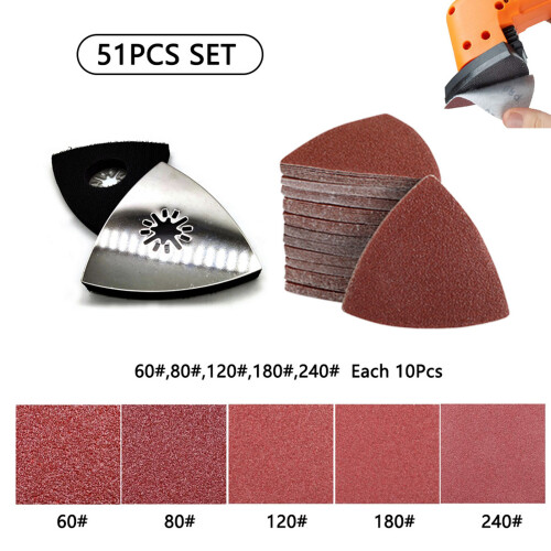 Triangular Sanding Pad Set 80mm 51pcs Grit 60-240 for Vacuum & Hand Sander Use 2