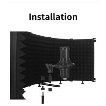 Foldable Adjustable Sound Absorbing Microphone Panel – Black, 3/5 Panel