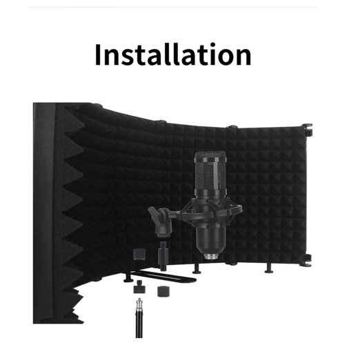 Foldable Adjustable Sound Absorbing Microphone Panel – Black, 3/5 Panel