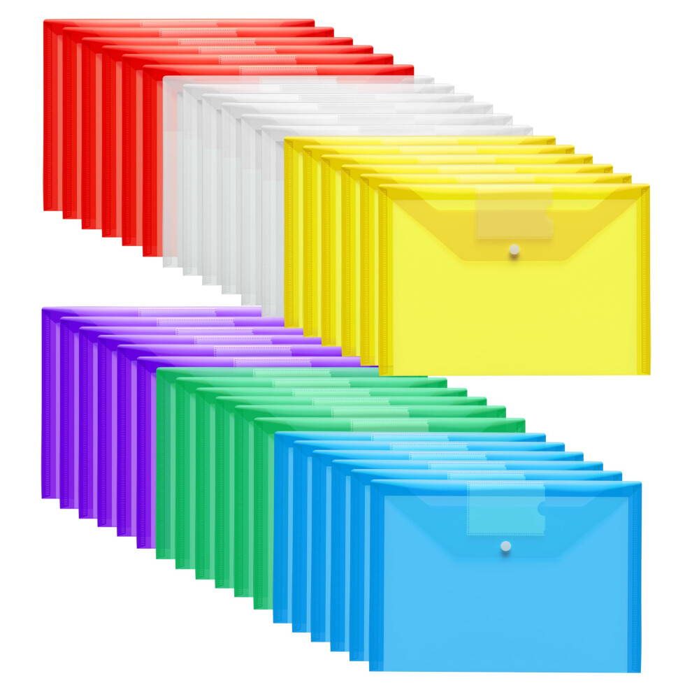 Arthehe Plastic Wallets Folders - 36 Pack A4 Document Folder Plastic Popper Wallet With Butto