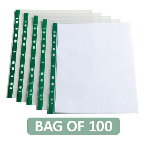 SUMMIT Punched Poly Pockets A4, Glass Clear, 100 Plastic Wallets 1