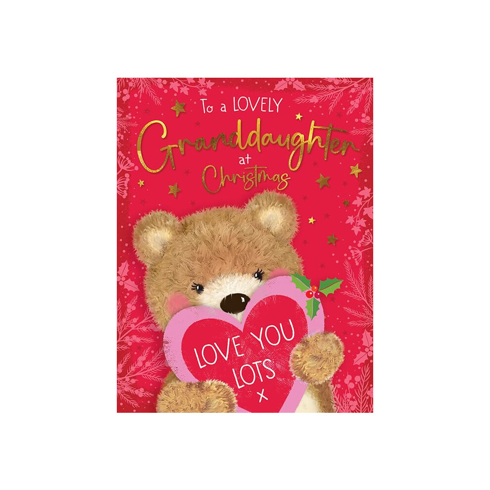 Pilot Piccadilly Greetings Christmas Card To A Lovely Granddaughter Heart Bear - 8 X 6 Inch