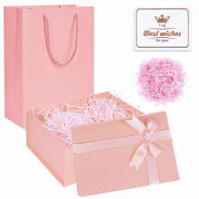 Pink Gift Box with Bag, 22x16x8.5cm Gift Boxes with Lids and Ribbon Bowknot, Empty Gi