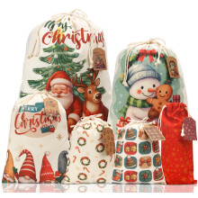 AhfuLife 6 Pcs Christmas Drawstring Gift Bags, Extra Large Fabric Cloth Christmas Sac