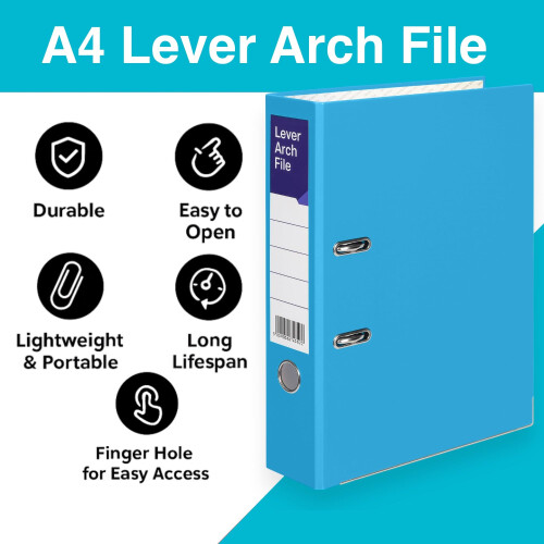 A4 Lever Arch Files for Paperwork, Metal Thumb Ring, Archive Document Folder | Large 1