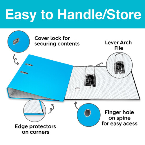 A4 Lever Arch Files for Paperwork, Metal Thumb Ring, Archive Document Folder | Large 2