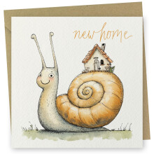 New Home Card. Snail Design. Textured Card with Kraft Envelope. 150x150mm when folded