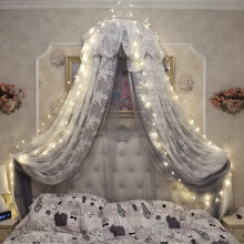 Princess Lace Bed Canopy with Crown, Mosquito Net, 360 Insect Protection for Girls Bedroom, Gray 1.5m