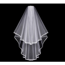 1PCS Double Layer Circular Ribbon Bridal Wedding Veil With Comb and Double Ribbon Edge(White) One Piece White Bride Veil