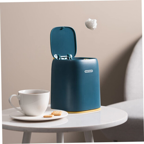 Waste Container Lid PushType Office Bin, EasyLift Handle, Stacking Trash Can For Desktop Living 2