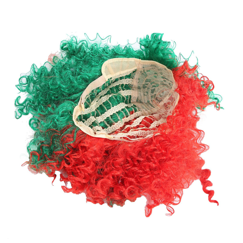 Unisex Green,Red Short Fluffy Curly Half Red Green Cosplay Wig 42Cm, Adjustable Fit