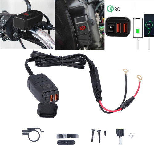 Motorrad-Doppel-USB-Ladegerät Wasserfest 3.0 Stromversorgung mit Voltmeter 2