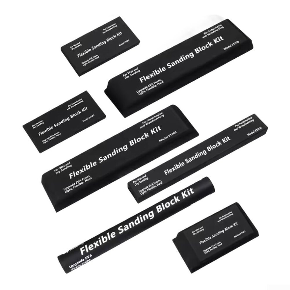 Eva Foam Sanding Blocks, Wet And Dry Use, 7Piece Set, Flexible Backing Pads For Woodworking And Auto Body Black 9199774527033