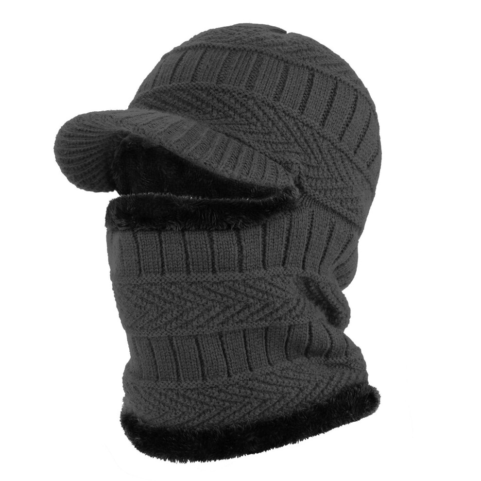 Winter Balaclava Knit Beanie Hat With Neck Warmer, Unisex Windproof Ski Face Mask Grey 9347817422184