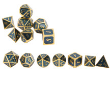 Polyhedral Zinc Alloy Dice Set 7pcs, Cyan Gold, Ranges 0.19-0.94oz