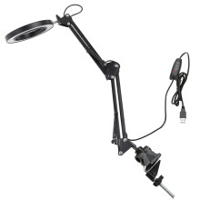 Beleuchtete Schreibtischlupe, 10-fache Vergrößerung, flexibel verstellbar, 2-in-1-Schreibtischlampe mit Klemme, 3 Farbmodi, stufenlos dimmbar,