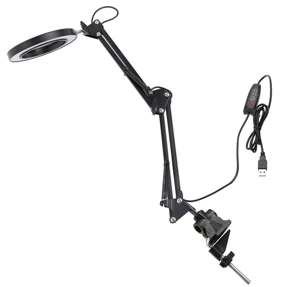 Lighted Magnifying Glass Desk Lamp, 10X Magnification Flexible Adjustment 2 In 1 Desk Lamp With Clamp 3 Color Modes Stepless Dimmable Real Glass Lens