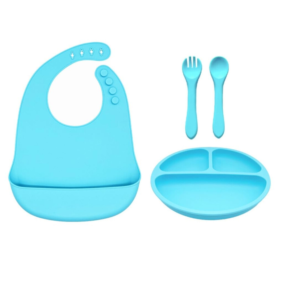 Baby Silicone Tableware Set 4pcs NonSlip Food Grade Feeding Dishes for Toddlers Blue