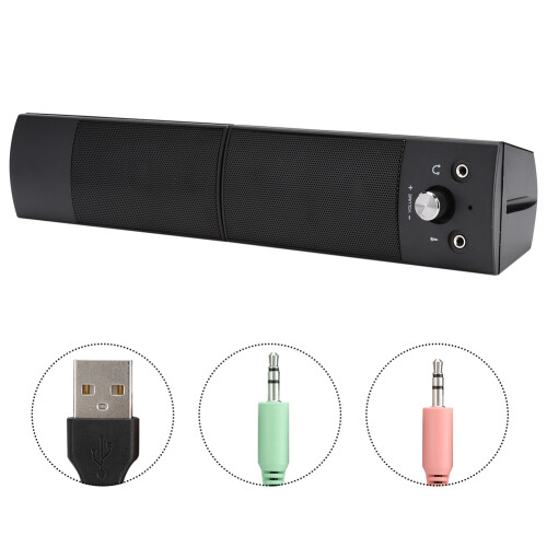 Computerluidspreker met verbeterde bas, stereogeluid, USB-voeding, compact formaat, geschikt voor laptops, desktops, tablets en telefoons, met 2