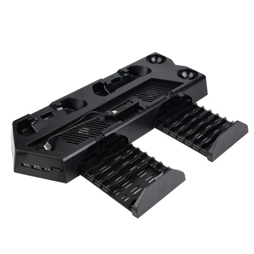 Base di raffreddamento con piedini antiscivolo e supporto verticale per PS4 Slim, dock di ricarica doppio per controller, supporto per PSVR e hub USB 2