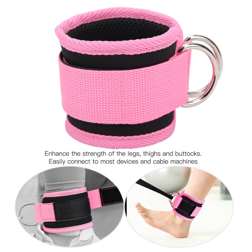 Cable Machine Ankle Straps Pink Neoprene Double D-Ring Adjustable Fit 1
