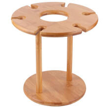 Vintage Wooden Wine Glass Rack with 6 Hooks Tabletop Upside Down Holder Stable Base