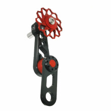 Single Speed For Bicycle Chain Tensioner Stabilizer With Floating Pulley Aluminum 13x9x5 Cm Oval Chainplate Red Black