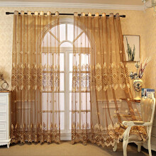 Luxury/Sheer Curtains Dark Gold Color 450x270 cm End Yarn Embroidered Floral Retro Villa