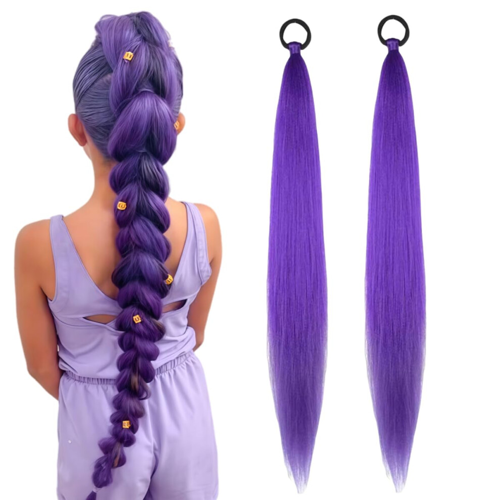 Purple Hair Extensions 26Inch PreStretched Synthetic Braiding Hair 2Pack For Halloween Cosplay Kids